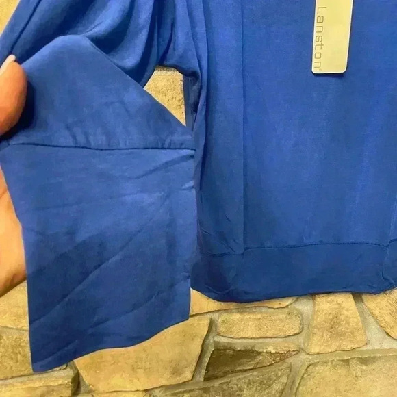 Lanston Womens long sleeve modal blue pullover soft cozy medium top 3/4 sleeve - Picture 2 of 10
